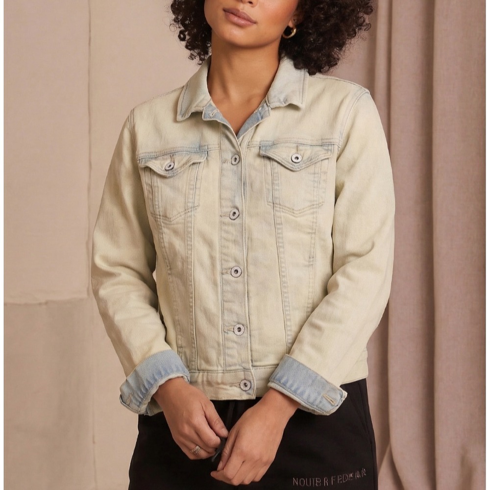 Calvin Klein Women's VTG Y2K Acid Wash Faded Retro Denim Jean Jacket Size Small